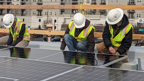 We installed 70 bifacial solar panels (530 Watt). "Bifacial" meaning they'll produce a little extra energy gain from cells on the underside of the panels.