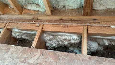 We paid careful attention to insulate the rim joists between levels 1 and 2.